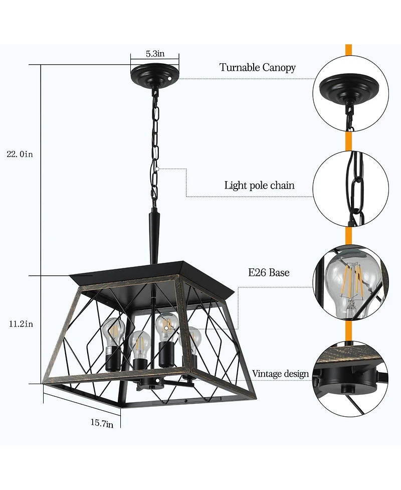 Clihome Farmhouse Chandelier 4-Light Vintage Antique Chandeliers Light Fixture,Golden (No Bulbs)