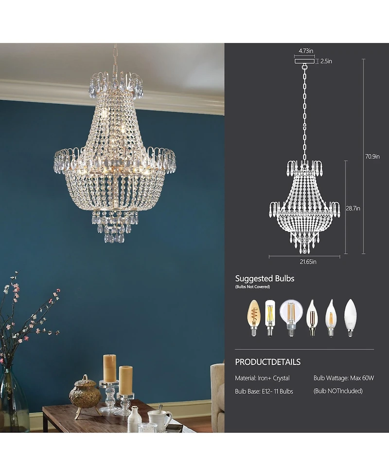 Clihome Gold Crystal Chandeliers, Large Contemporary Luxury Ceiling Lighting (Without Bulb)