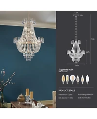 Clihome Gold Crystal Chandeliers, Large Contemporary Luxury Ceiling Lighting (Without Bulb)