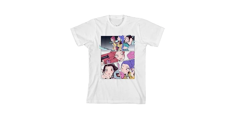 Kpop Demon Hunters Boys Huntr/X Panel Art Youth White Crew Neck Short Sleeve T-shirt