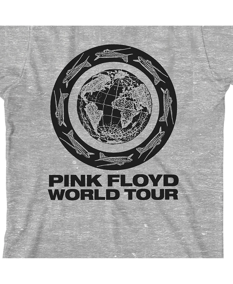 Pink Floyd Boys World Tour Earth & Planes Crew Neck Short Sleeve Athletic Heather T-shirt -Xl