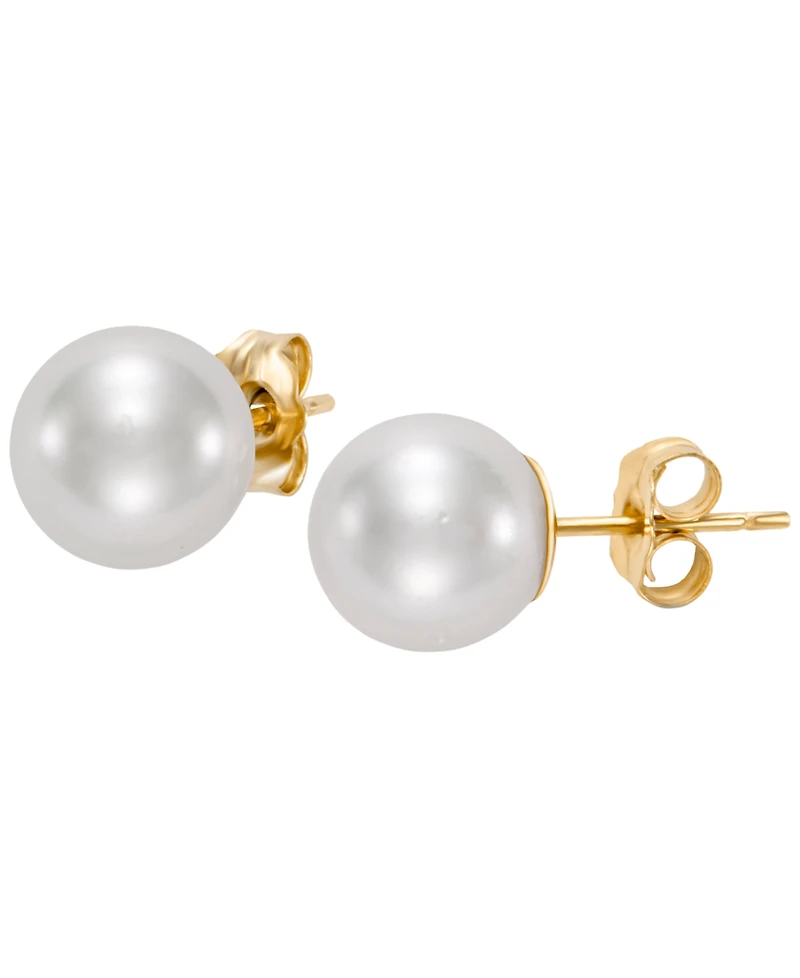 Macy's Akoya Pearl (8-8.5mm) Stud Earrings in 14k Yellow Gold