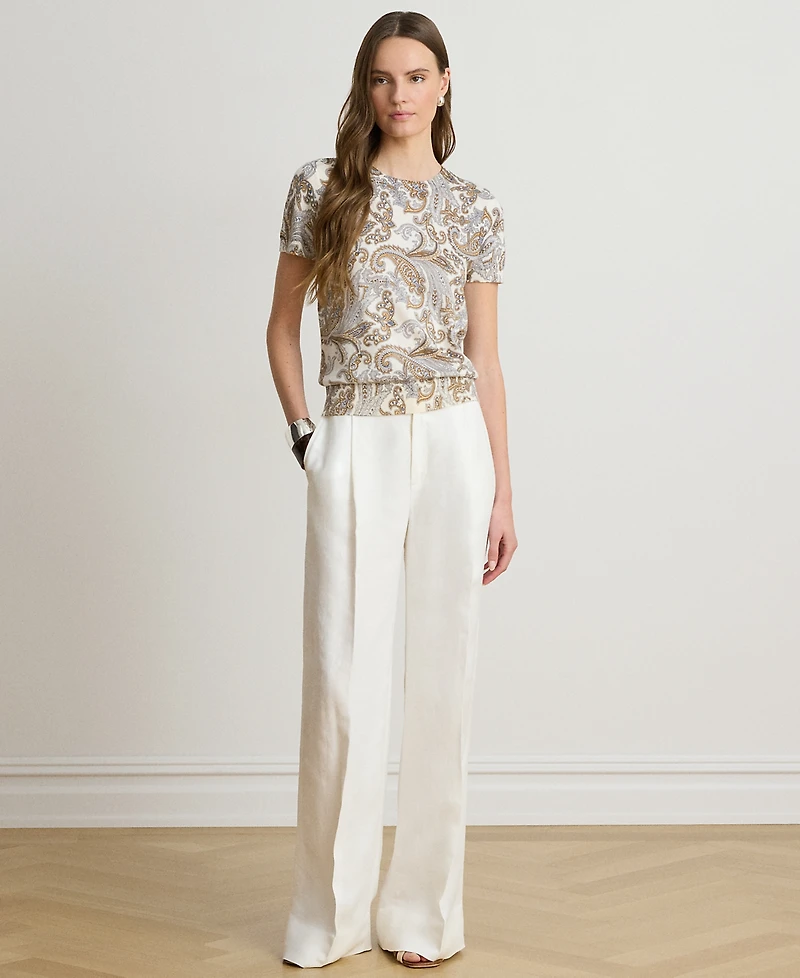 Lauren Ralph Petite Paisley Print Short-Sleeve Sweater