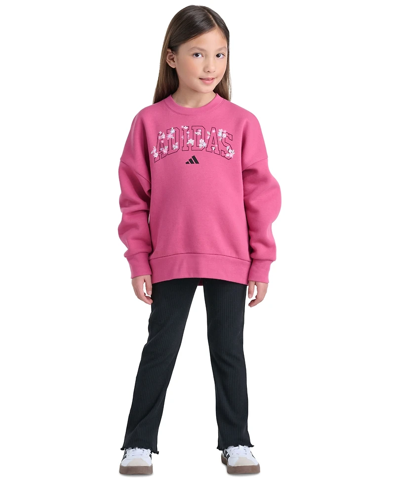 adidas Girls' 2T-6X Long-Sleeve Sweatshirt and Pants, 2-Piece Set