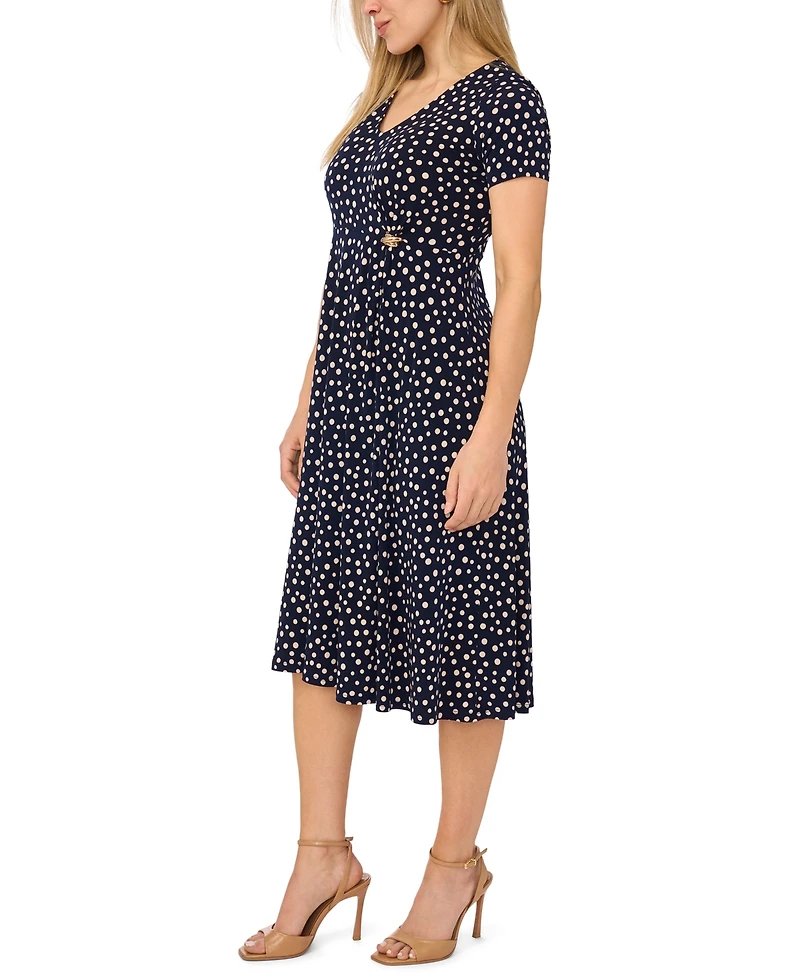 Msk Petite V-Neck Short-Sleeve Midi Dress