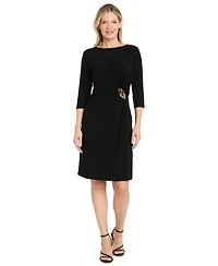 R & M Richards Petite Boat Neck Buckle Sheath Dress