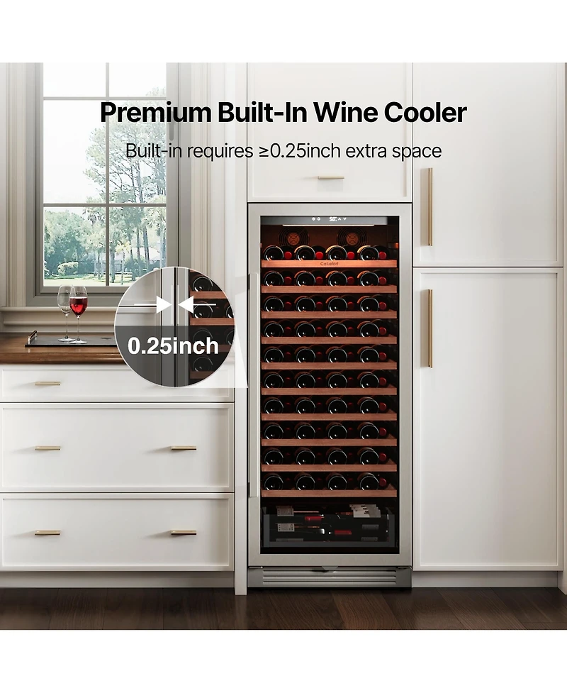Ca'Lefort 24 inch Wine Cooler Refrigerator 90-Bottle,Freestanding/Built-In Wine Fridge 3LED stainless steel for Home/Bar/Office