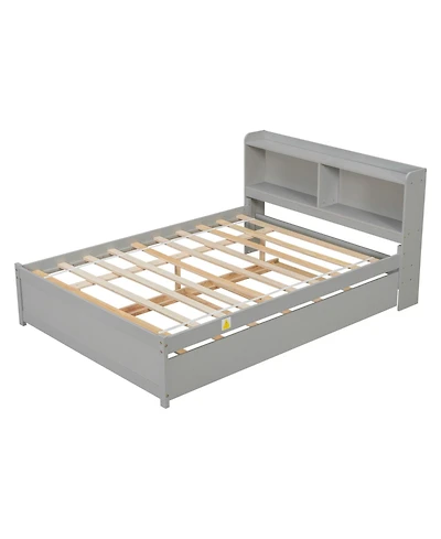Clihome Bed with Trundle and Bookcase Headboard