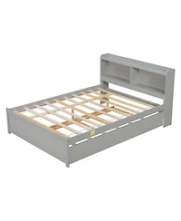 Clihome Bed with Trundle and Bookcase Headboard