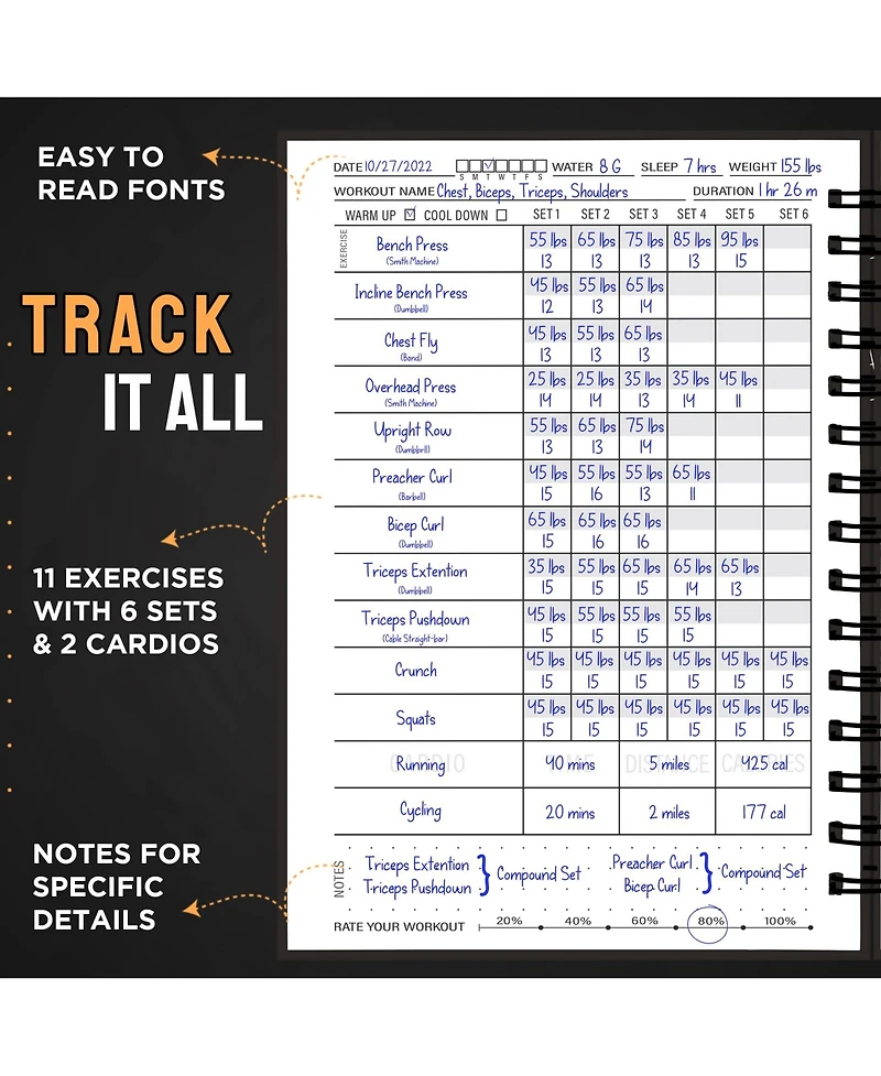 Gnuadz Fitness Journal Workout Planner Log Book Gym Home