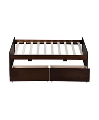 Clihome Bed with 2 Drawers, Solid Rubber Wood