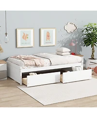 Clihome Bed with 2 Drawers, Solid Rubber Wood