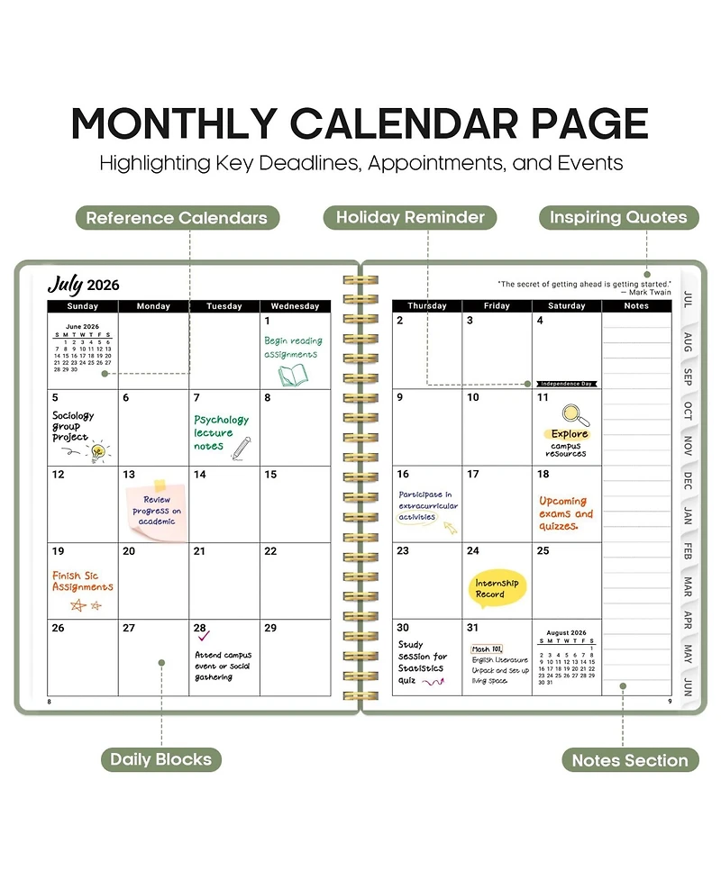 Gnuadz Planner 2026-2027 Academic Weekly Monthly Hardcover Tabs