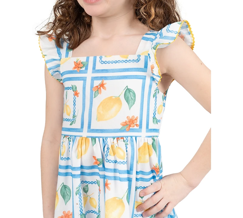 Rare Editions Girls' 2T-6X Printed Flutter-Sleeve Two-Tier Skirt Dress