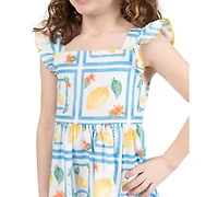 Rare Editions Girls' 2T-6X Printed Flutter-Sleeve Two-Tier Skirt Dress
