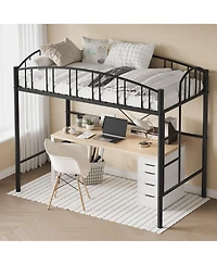 homfan Metal Loft Bed with Arched Guardrail and Ladder, Space-Saving Frame Steel Slats, No Box Spring Needed