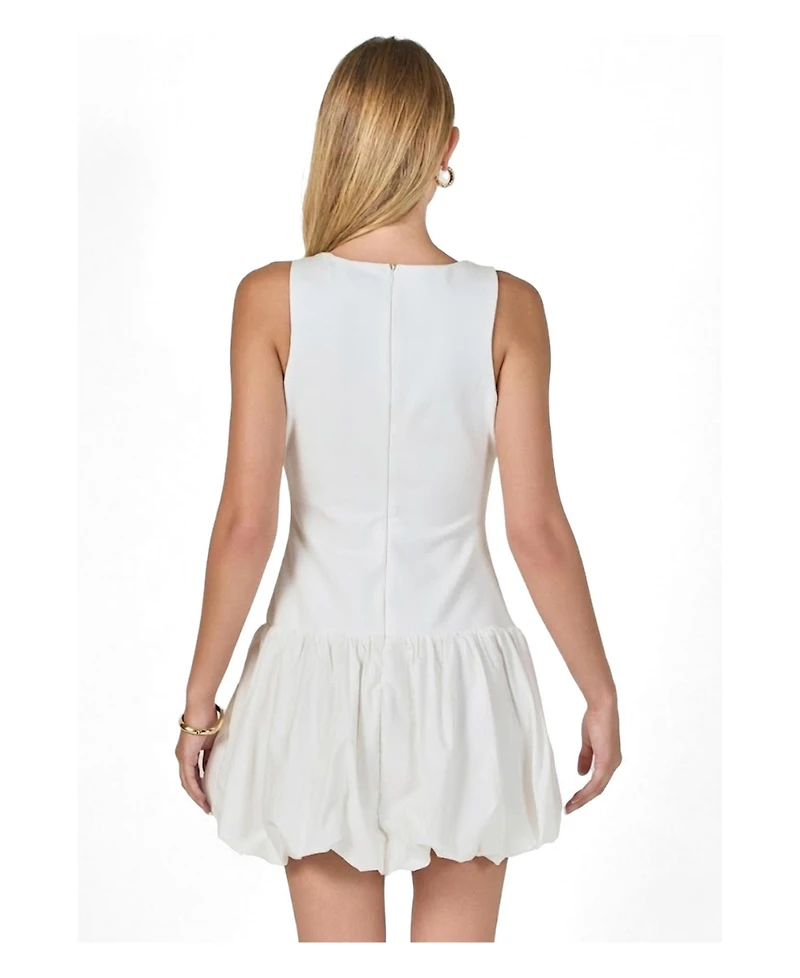 endless rose Women's Mixed Media Scoop Neck Blouson Mini Dress
