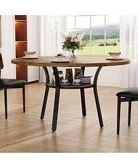 homfan Space-Saving Round Dining Table for 4-6 - Modern Farmhouse Kitchen and Room with Storage Shelf