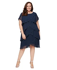 Sl Fashions Plus Crewneck Bugle Bead Tier Dress
