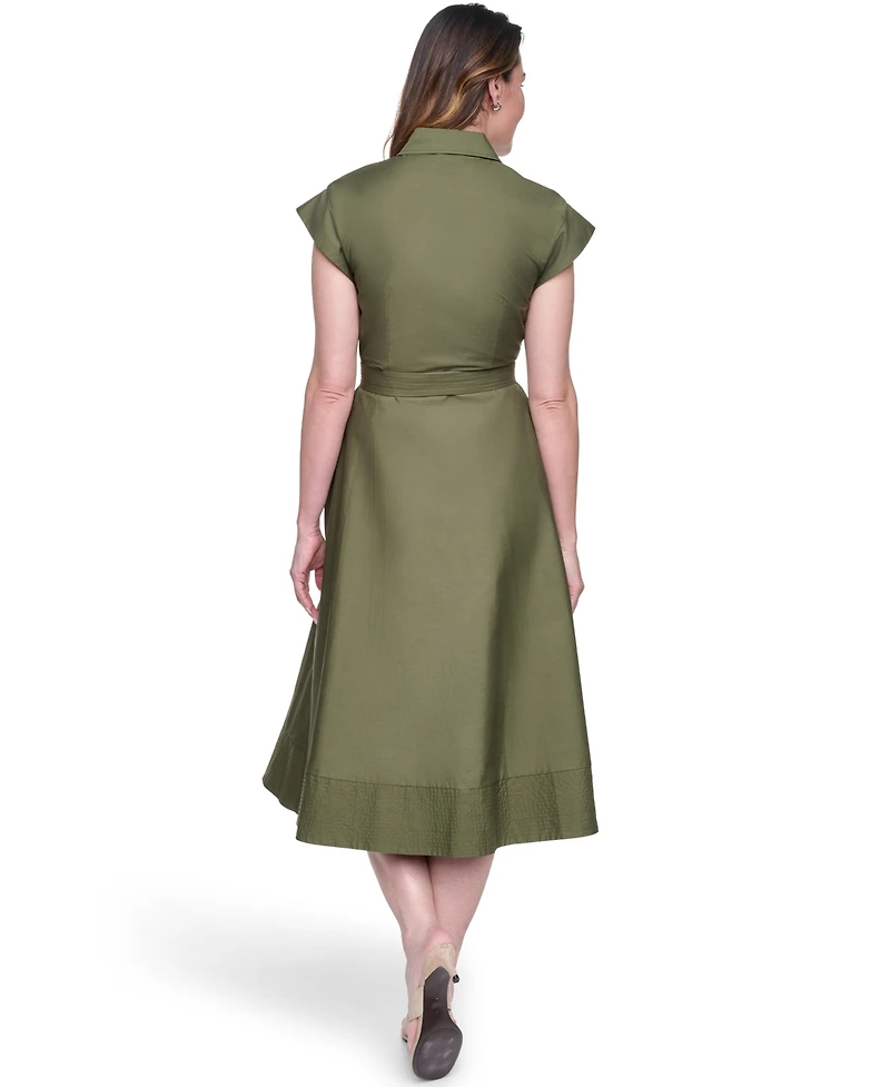 Eliza J Petite Trapunto Stitch Collared Button Down Midi Shirt Dress