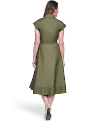 Eliza J Petite Trapunto Stitch Collared Button Down Midi Shirt Dress