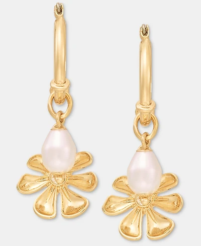 On 34th Pave Flower & Imitation Pearl Charm Hoop Earrings, Macy's Exclusive