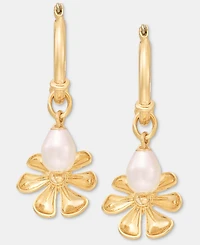 On 34th Pave Flower & Imitation Pearl Charm Hoop Earrings, Macy's Exclusive