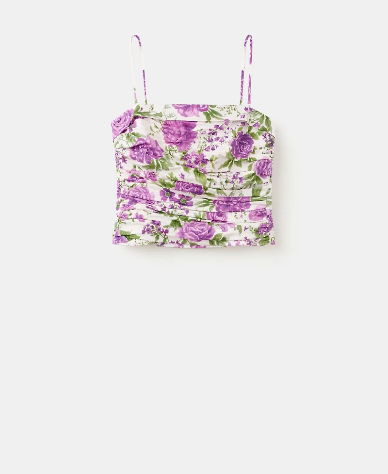 Mango Women's Floral Strapless Top