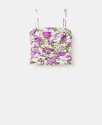 Mango Women's Floral Strapless Top