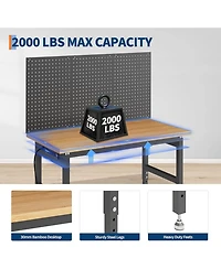 48" Heavy Duty Adjustable Workbench with Pegboard,2000 Lbs Capacity, Manual Height 28-40" Garage Work Table for Workshop, Home