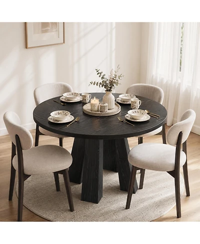 homfan Modern Farmhouse Round Dining Table for 4-6 - Walnut Wood, Robust 4-Leg Base Space-Saving Circle Kitchen, Room, Apartment
