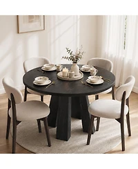 homfan Modern Farmhouse Round Dining Table for 4-6 - Walnut Wood, Robust 4-Leg Base Space-Saving Circle Kitchen, Room, Apartment