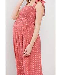 Hello Miz Maternity Floral Smocked Sleeveless Midi Dress with Adjustable Straps
