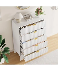 homfan 5 Drawer Dresser for Bedroom, Fluted Chest with Metal Handle, Modern Wooden Tv Stand, Clothes Storage Organizer Hallway, Entryway