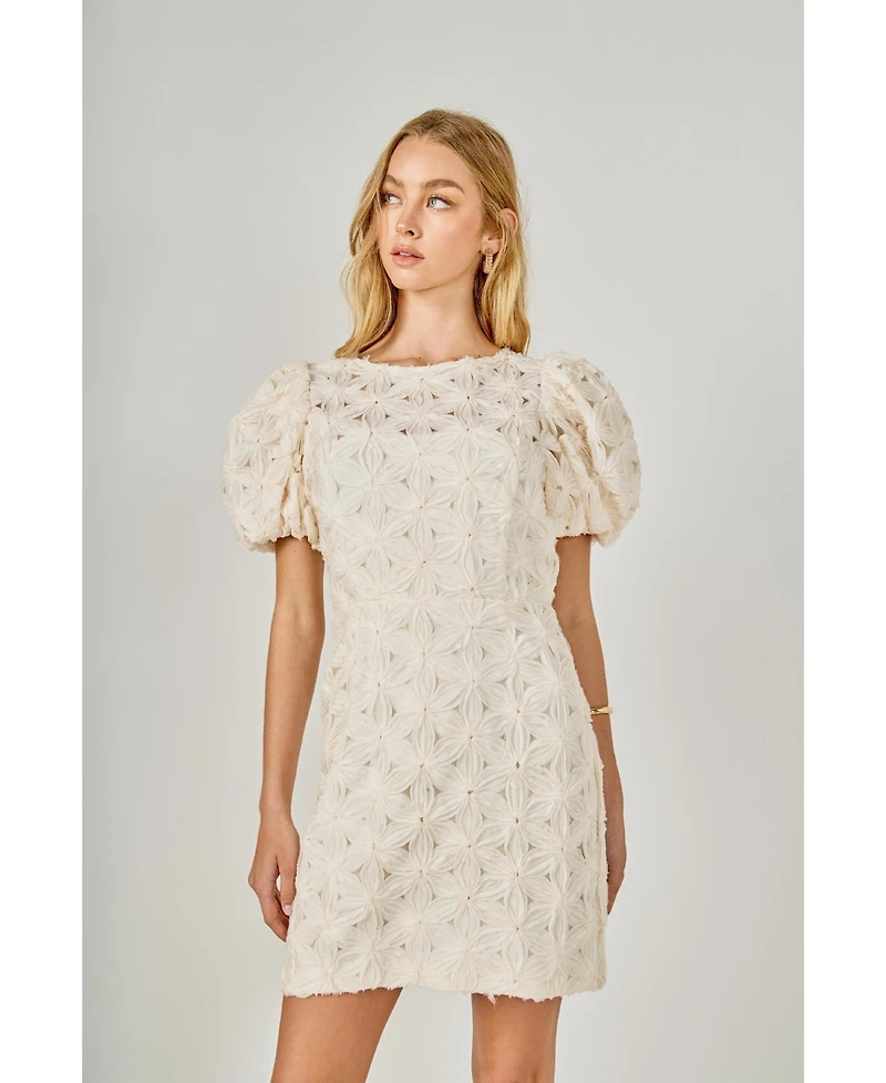 endless rose Women's Textured puff Sleeve mini Dress