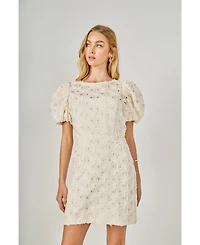 endless rose Women's Textured puff Sleeve mini Dress