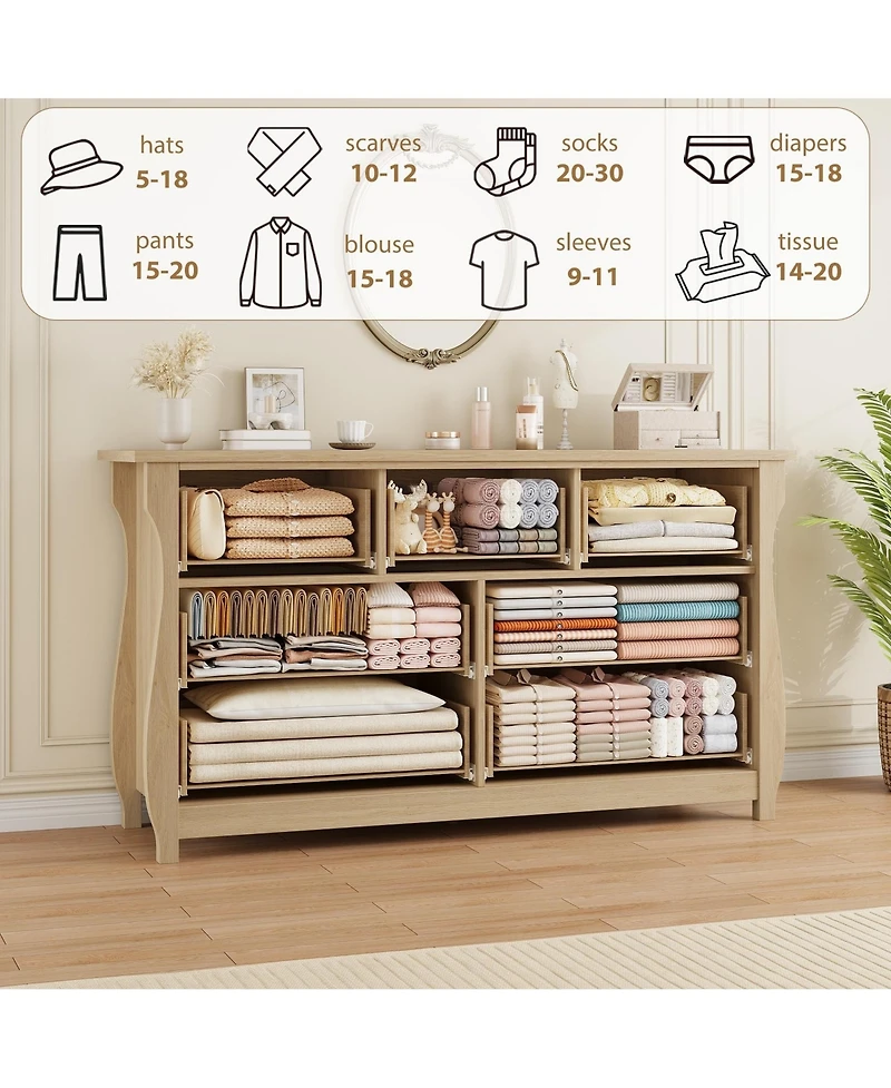homfan 7 Dresser for Bedroom, Wide Drawer with Storage Freestanding, Wooden Closet Chest Living Room, Entryway