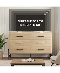 homfan 6 Dresser for Bedroom, 52" Wide Freestanding Wooden Closet Storage Chest Living Room, Entryway