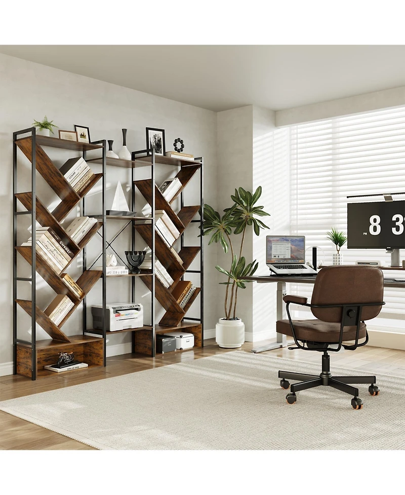 Gaomon Modern Triple 6-Tier Standing Bookshelf - 24 Open Display Shelves, Large Industrial Wooden Bookcase Storage Rack for Living Room, Home