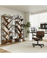 Gaomon Modern Triple 6-Tier Standing Bookshelf - 24 Open Display Shelves, Large Industrial Wooden Bookcase Storage Rack for Living Room, Home