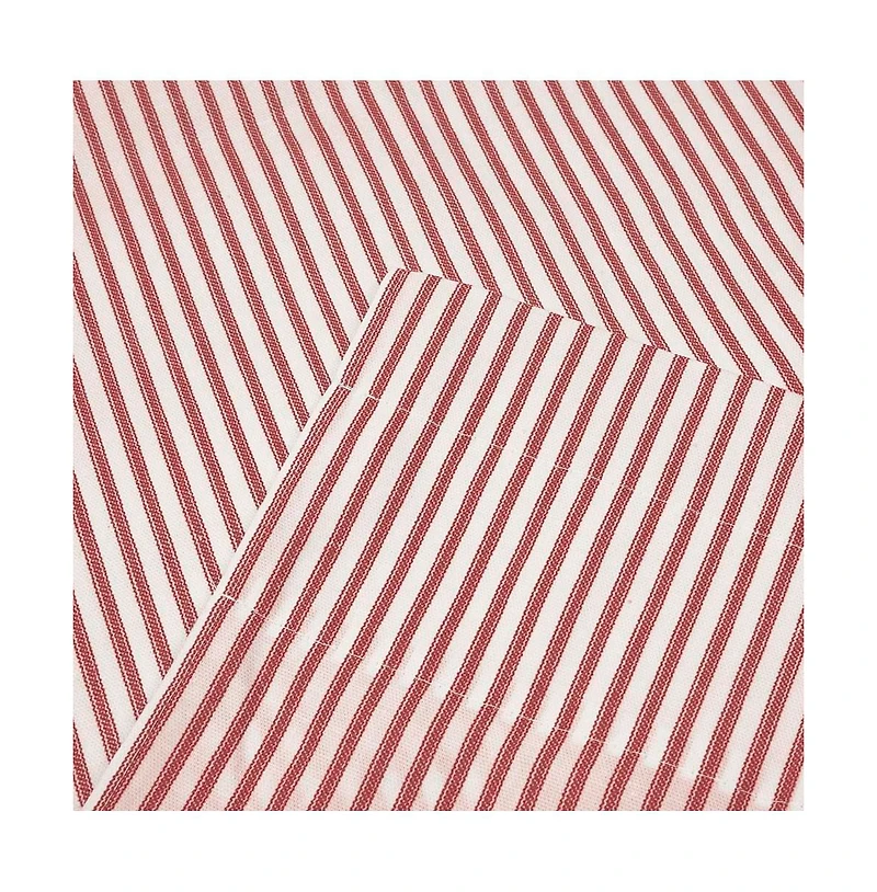 Ellis Curtain Plaza Classic Ticking Stripe Printed on Natural Ground 1.5" Rod Pocket Tailored Tiers Brick