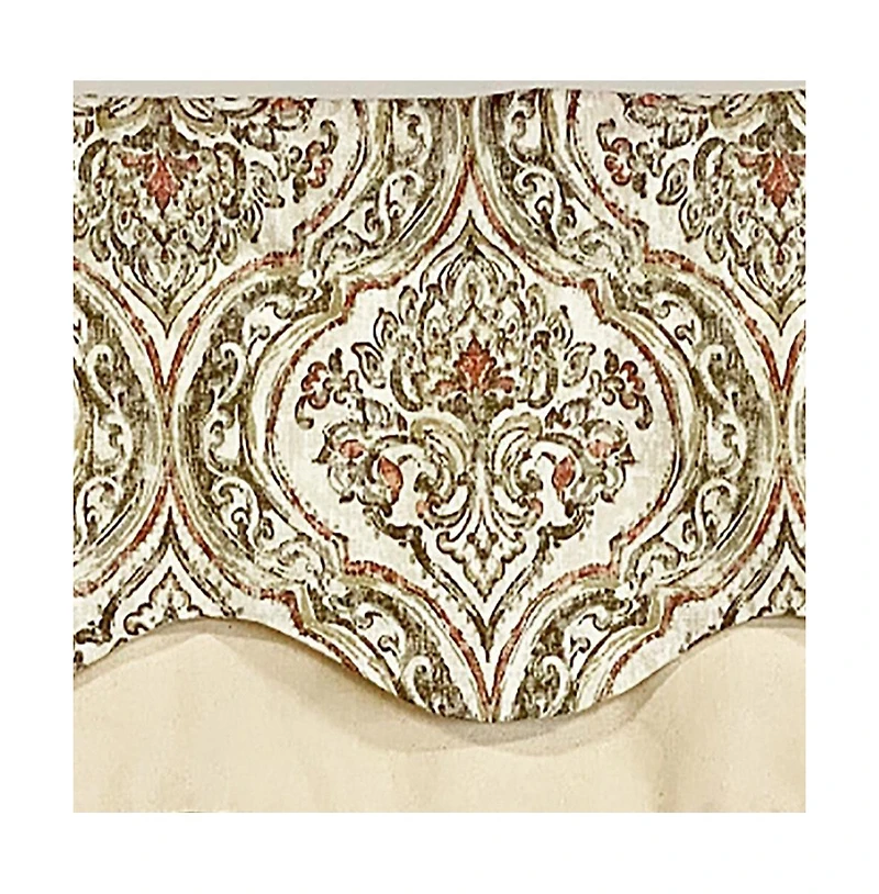 Rlf Home Diamond Damask Glory Window Valance 3" Rod Pocket Layered, 50" x 16"