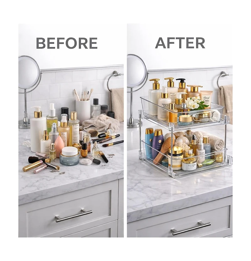 Sorbus 2 Pack 2-Tier Pull-Out Vanity Storage Organizers - for Beauty Organization, Makeup and Skincare