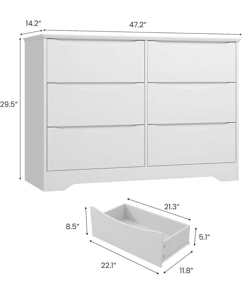 homfan Modern Tall 6-Drawer Wooden Dresser, Spacious Storage Chest with Wide Top for Bedroom, Living Room and Hallway