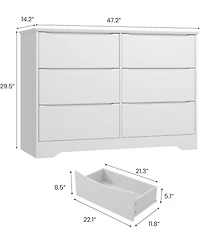 homfan Modern Tall 6-Drawer Wooden Dresser, Spacious Storage Chest with Wide Top for Bedroom, Living Room and Hallway
