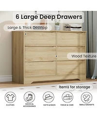 homfan Modern Tall 6-Drawer Wooden Dresser, Spacious Storage Chest with Wide Top for Bedroom, Living Room and Hallway