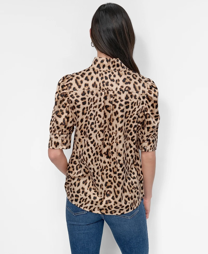 Dkny Jeans Petite Cotton Puff-Sleeve Button-Front Shirt