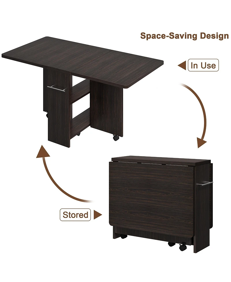 Gaomon Space Saving Folding Dining Table with 2 Tier Storage-Extendable Drop Leaf Farmhouse Kitchen Dining Room Tables Collapsible Expandable