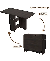 Gaomon Space Saving Folding Dining Table with 2 Tier Storage-Extendable Drop Leaf Farmhouse Kitchen Dining Room Tables Collapsible Expandable