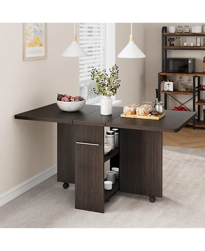 Gaomon Space Saving Folding Dining Table with 2 Tier Storage-Extendable Drop Leaf Farmhouse Kitchen Dining Room Tables Collapsible Expandable